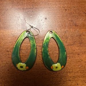 Green metallic oval earrings
